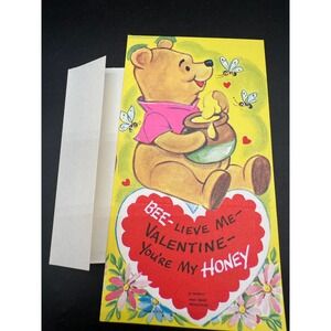 Vintage 1965 Winnie the Pooh Valentine Card with Envelope Disney Honey Bee Theme